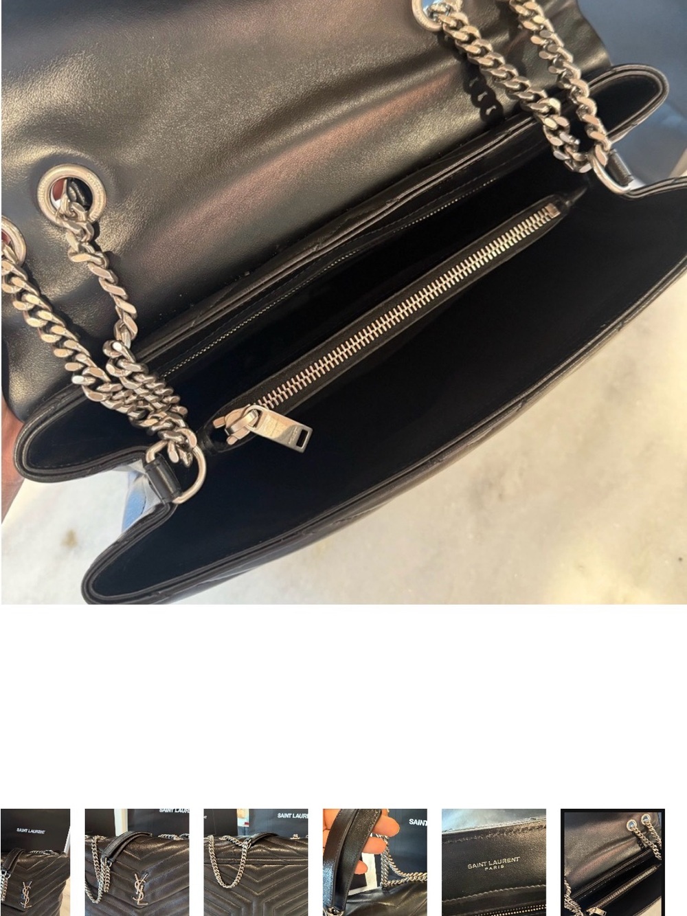 Saint Laurent Black Quilted Chevron Shoulder Bag with Silver YSL Hardware - Picture 5 of 7